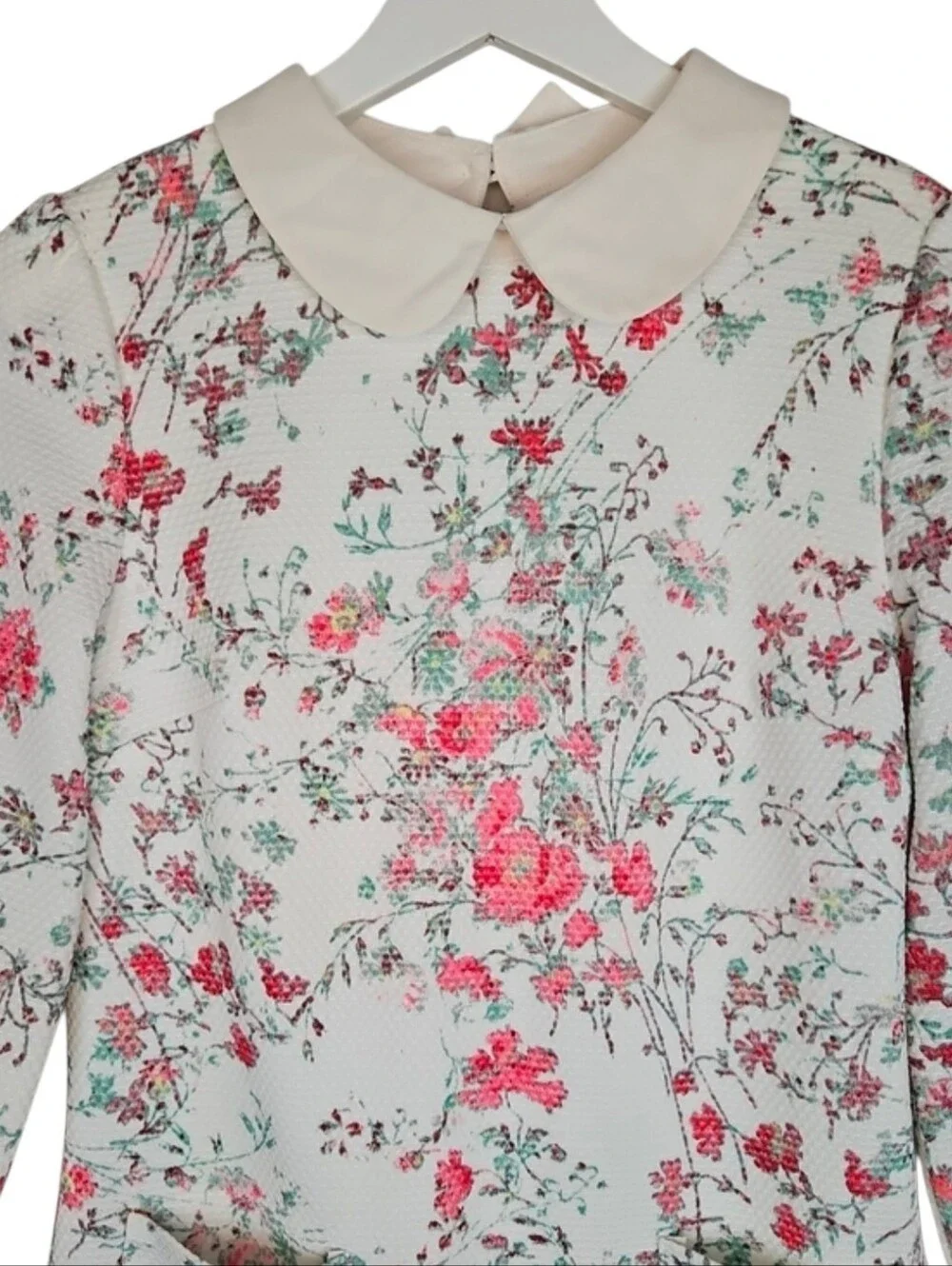60s Vintage Style Pastel Floral Cream Pink Mini Dress Long Sleeve Coquette Cute